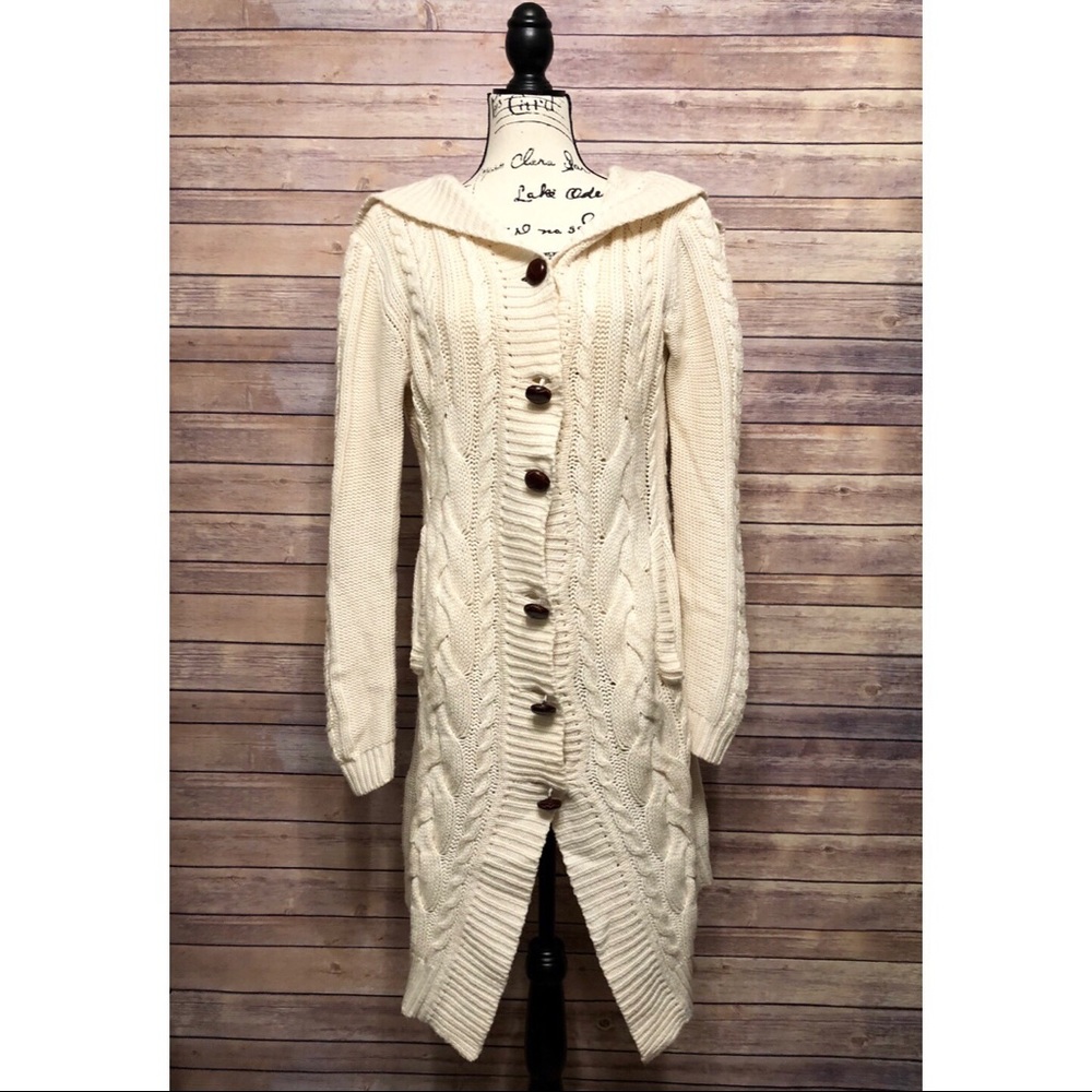 Chunky Cable Knit Merino Wool Cardigan